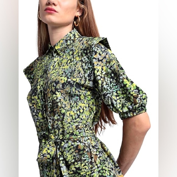Topshop Floral Print Puff Sleeve Mini Shirtdress in Multi - Picture 1 of 5
